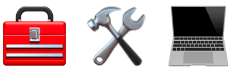 Emojis of toolbox, hammer and spanner and laptop
