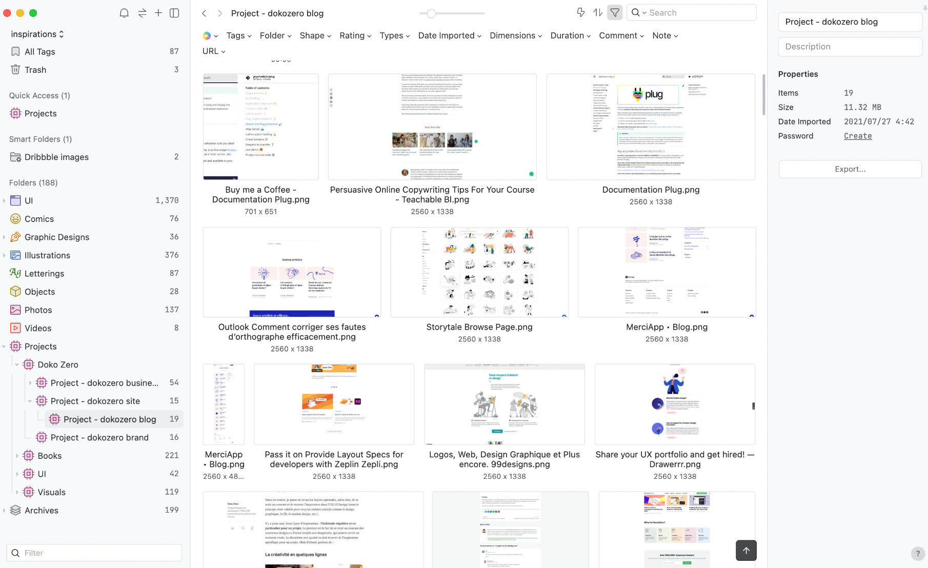 Captura de las inspiraciones para mi proyecto de blog.
