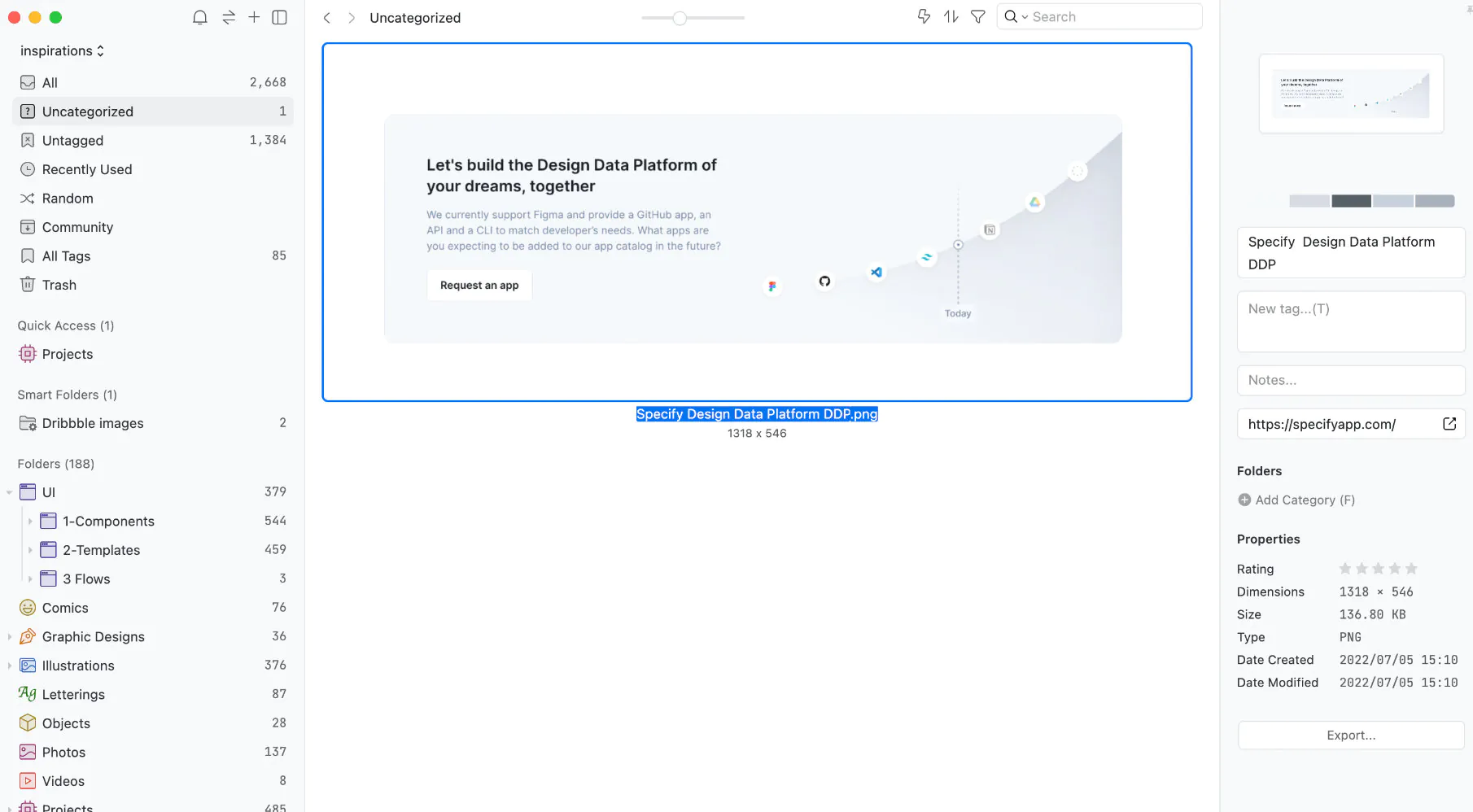Capture of the Specify site banner saved in Eagle.