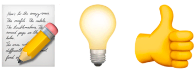 Emojis of memo, light bulb and thumbs up